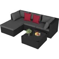 Sessamen-LP Poly Rattan Lounge Sofa Gartenmöbel Set, Polyrattan Gartenlounge Sofagarnitur Ecksofa mit Sitzkissen Frei Kombinierbare Elemente 3er G... - Schwarz