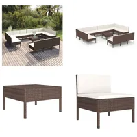 vidaXL 14 tlg. Garten Lounge Set mit Auflagen Poly Rattan Braun - Garten-Sofagarnitur - Garten-Sofagarnituren - Gartensofa-Set - Gartensofa-Sets - Braun