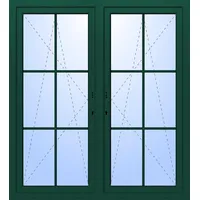 Balkontür zweiflügelig GEALAN "DANIEL" 3-fach Verglasung mit Pfosten Sprossen (abschließbar) Moosgrün RAL 6005 innen öffnend Seitenunabhängig