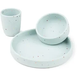 Done by Deer - Silikon Geschirr-Set, Confetti, blau (3er-Set)