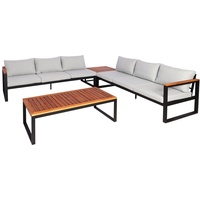 MCW Gartenlounge Lounge-Set Sitzgruppe Sofa, Metall Akazie Holz MVG-zertifiziert ~ hellgrau