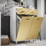 VCM Stoff Wäscheschrank Wäschetruhe Wäschebox Wäschekorb "Landos L" Weiß/Honig-Eiche