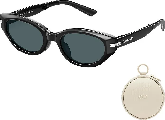 Beneunder FD315-CN304, Cat-Eye Faltbare Sonnenbrille, Schwarzer Rahmen, Graue Gläser