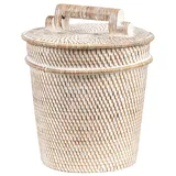 Beliani Korb weiß Rattan bemalt 21 cm Aufbewahrung mit Deckel Boho Rustikales Dekor