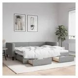 furnicato Bett Ausziehbares 2-in-1 Tagesbett 223x100x68 cm Hellgrau (1-tlg), Gästebett mit zwei Schubladen, Holzrahmen und Stoffbezug für Gäste grau
