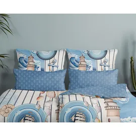 HIP Bettwäsche, Wendebettwäsche, Mako-Satin, Reißverschluss, Wendeoptik, Mandala, Maritim, blau,