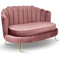 postergaleria Sofa 2 Sitzer rosa 150 cm - mit weicher Füllung, gesteppter Rückenlehne, mit goldenen Beinen, in Veloursstoff - Couch für Wohnzimmer, Gästezimmer, Wohnzimmer Möbel