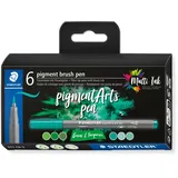 Staedtler pigment brush pen 371 greens & turquoises sortiert, 6er-Set (371 C6-3)