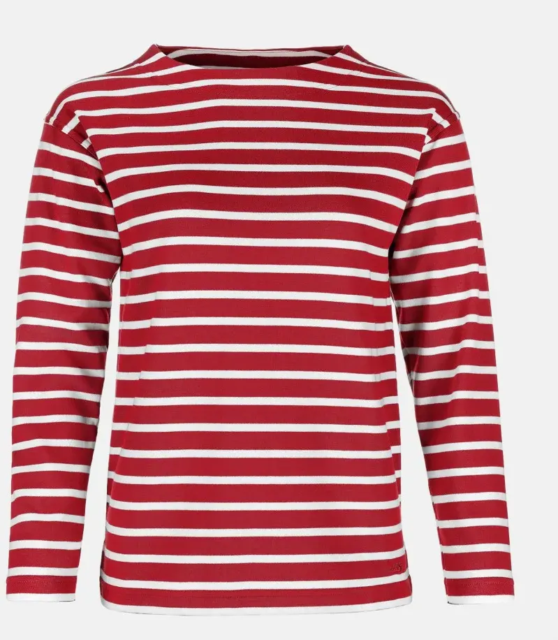 Bretonisches Fischerhemd Damen Langarm - Streifenshirt - rot/weissgestreift