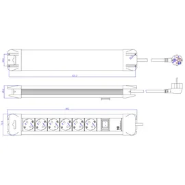 Bachmann Steckdosenleiste 2 m Grau 6 St.