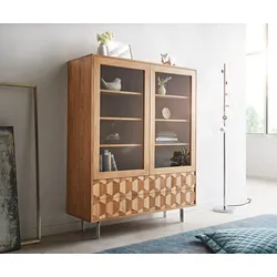 DELIFE Vitrine Fevo 115x150 cm acacia nature Pied-L, Vitrines