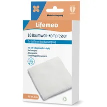 Lifemed Baumwoll-Kompressen 9,5 x 9,5 cm 10 St.
