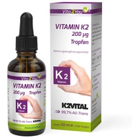Vitamin K2 Tropfen - 200μg - 50ml - 1700 Tropfen - K2VITAL - Menaquinon MK-7-99,7% All-Trans - MCT-Öl - Premium Qualität