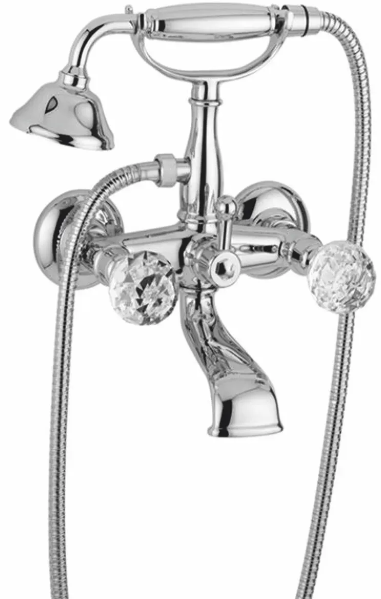 Casa Padrino Luxus Jugendstil Wannenbatterie mit Schlauch und Handbrause Chrom H. 27,5 cm