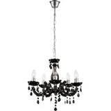 GLOBO Kronleuchter 5 Flammig schwarz Hängeleuchte Esstischlampe Esszimmer Hängelampe Kristalle, Kristallbehang, Chrom, 5x E14, DxH 44x128 cm