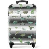 NoBoringSuitcases.com© Kinderkoffer Dino - Muster - Jungen - Kind 55x35x20cm, 4 Rollen, Kinder Koffer Klein, Trolley Handgepäck bunt|grau 35 cm x 55 cm x 20 cm