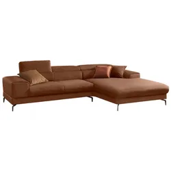 Ecksofa W.SCHILLIG "piedroo, Designsofa mit tollem Sitzkomfort, elegant und bequem, L-Form", braun (copper r66), B:303cm H:70cm T:193cm, Chenille-Flachgewebe R66 (85% Polyester, 15% Nylon), Sofas, Ecksofa, Kopfteilverstellung, wahlweise mit Sitztiefenverstellung, Breite 303cm
