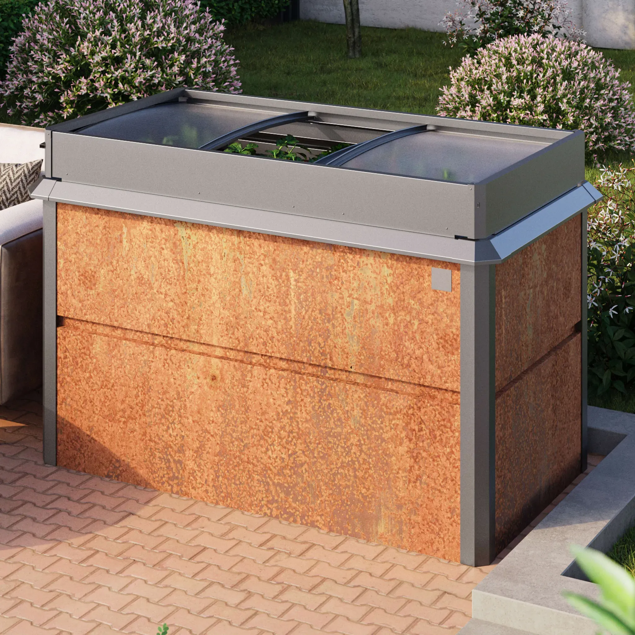 PRIMEYARD Design 150 x 85 x 77 cm Moestuinbak, cortenstaal, roest look, Incl. moestuinbak opzetstuk en bescherming tegen slakken - (GFPV00794)