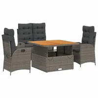 VidaXL 4-tlg. Garten-Essgruppe mit Kissen Grau Poly Rattan