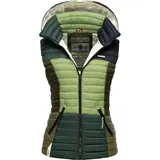 Navahoo Damen Steppweste leicht mit Abnehmbarer Kapuze Colourblocking-Stil Shadaa Multikulti Multicolour Green Forest Gr. L - L