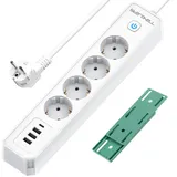 Steckdosenleiste mit 4 USB Mehrfachsteckdose mit Schalter, 4 Fach Mehrfachstecker Wandmontage Steckerleiste Überspannungsschutz 3680W Verteilersteckdose mit USB C Power Strip Büro,1.8M Kabel Weiß