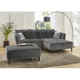 Jockenhöfer Hocker JOCKENHÖFER GRUPPE "Salo", grau, B:114cm T:81cm, Chenille: 100% Polyester, Hocker, Hocker, im Retrolook mit Wellenunterfederung und frei im Raum stellbar