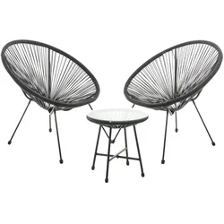 SVITA BALI Balkon Möbel Set Lounge Garnitur Relax Egg-Chair Flecht-Design Schwarz