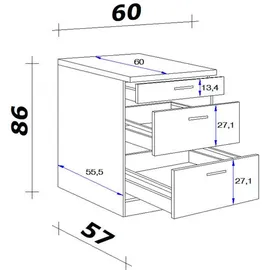 Quartier Unterschrank LUKE 60 x 60 x 86 cm Eiche/ Weiß