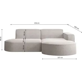 Kaiser Möbel Ecksofa, Sofa L form, Couch L form MODENA L STUDIO stoff Neve Beige Rechts