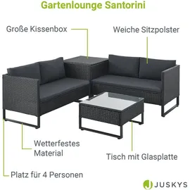 Juskys Polyrattan Lounge Santorini - Outdoor Sitzecke mit Beistelltisch & Auflagenbox - Schwarz