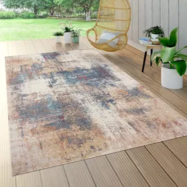 Paco Home Outdoor Teppich Wetterfest Wohnzimmer Balkon Küchenteppich Moderne Deko Vintage Muster Abstraktes Design Beige Blau, Grösse:160 cm Rund