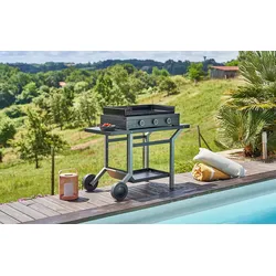 Planchagrill Gas Modern 75 Schwarz auf Rolltisch