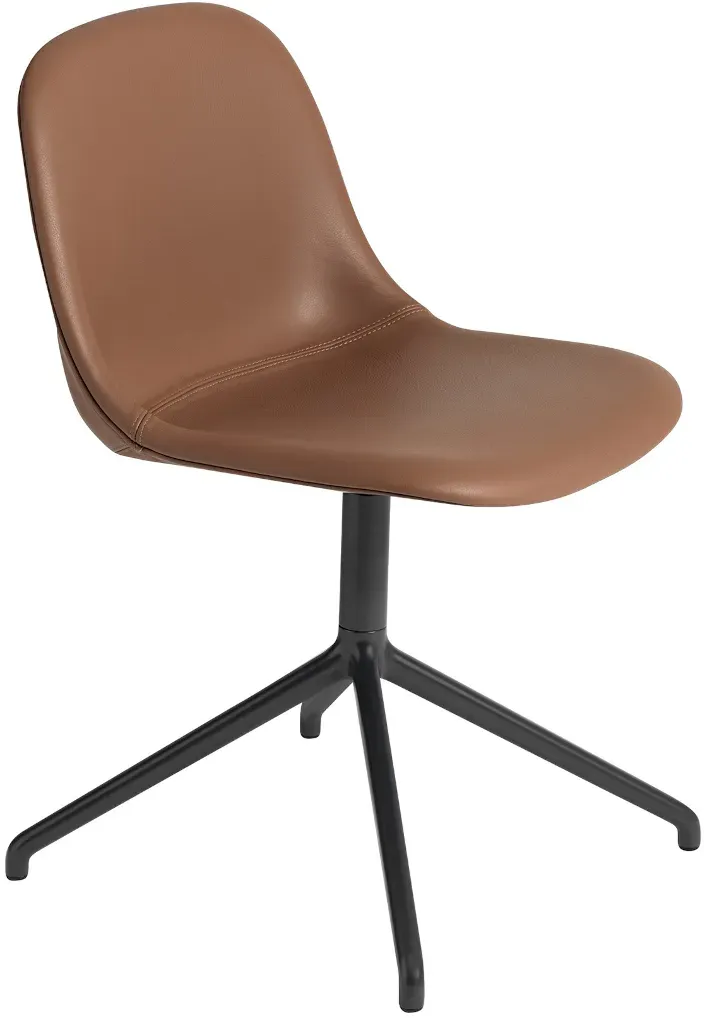 Muuto Fiber Side Chair, swivel base, easy leder cognac / schwarz