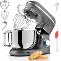 Fentic Küchenmaschine 2000W – Knetmaschine, Rührmaschine, Schneebesen, Knethaken, Rührhaken, 6,2L Edelstahlschüssel, 6 Geschwindigkeiten, Pul... - Grau
