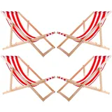 4 Liegestuhlset Strandliege Sonnenliege Holz Gartenliege Weiß - Rot