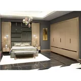 Xlmoebel Komplettschlafzimmer Beiges Schlafzimmermöbel-Set aus hochwertigem Holz mit Doppelbett, (5-tlg., Set 5tlg Schlafzimmer (Kopfteil + Bett + 2xNachttische + Bank), Hergestellt in Europa beige