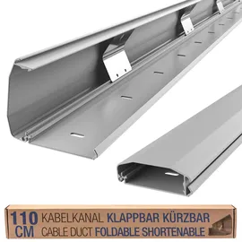 Ricoo Kabelkanal aus Aluminium 110cm Klappmechanismus Universal Z1110-G Kabelführungssystem für Fussboden und Wand Wandleiste Kabelklemme Oberputzinstallation Kabelrinnen Leitungskanal, Grau