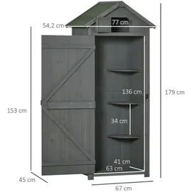 Outsunny Gartenschrank Gartenhaus Gerätehaus Geräteschuppen mit Fachböden Asphaltdach Holz Grau+Grün 77 x 54,2 x 179 cm