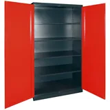 DEMA Werkzeugschrank Vollmetall 110x192x58 cm – Werkstattschrank, Metallschrank, Aufbewahrungsschrank – anthrazit/rot, 4 Böden, robust, stabil – Werkstatt, Garage, Heimwerker, Handwerk