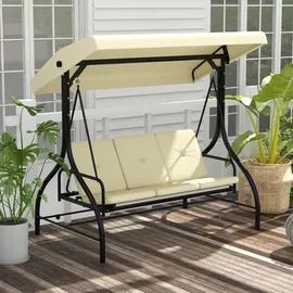 Outsunny Hollywoodschaukel mit Liegefunktion 3-Sitzer Gartenschaukel mit verstellbarem Sonnendach, Schaukelbank belast bis 240kg, Gartenliege für Garten, Terrasse, 195x117x175 cm, Beige