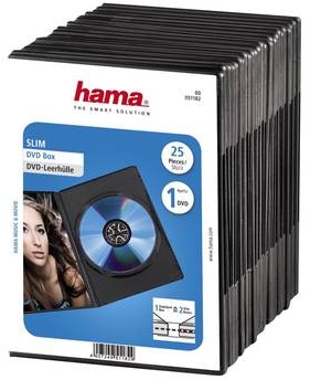 Hama DVD Slim Box - Slim Jewel Case für Speicher-DVD - Kapazität: 1 DVD - Schwarz (Packung mit 25)