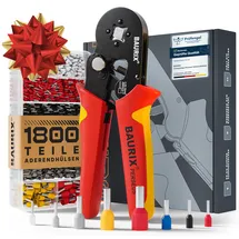 BAURIX BAURIX® Crimpzange Set mit 1800 Aderendhülsen Set I Aderendhülsenzange selbsteinstellend [Für 0,25-10mm2] I Krimpzange, Crimpzangen, Crimp Zange, Presszange - Modell: PERSEUS (4-Kant)