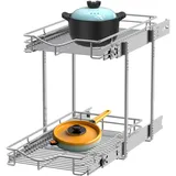 DINDON Ausziehbarer Schrank-Organizer mit 2 Ebenen (27,9 cm B x 45,7 cm T), robustes Metall-Schieberegal, zwei Etagen, ausziehbare Regale für Küchenschränke, Speisekammer, Badezimmer, Chrom-Finish