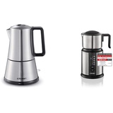 Cloer 5928 Espressokocher elektrisch, 3-6 Tassen 7789 Induktions-Milchaufschäumer, für bis zu 450 ml, kalter oder warmer Milchschaum, heiße Schokolade, verschiedene Programme wählbar