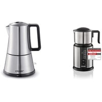 Cloer 5928 Espressokocher elektrisch, 3-6 Tassen 7789 Induktions-Milchaufschäumer, für bis zu 450 ml, kalter oder warmer Milchschaum, heiße Schokolade, verschiedene Programme wählbar