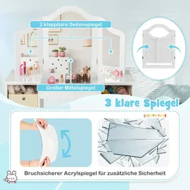Costway Kinder Schminktisch & Stuhl Set, 2-in-1 Prinzessin Spiel Schminktisch Set mit 3 Abnehmbaren Spiegeln, Weiß - Weiß