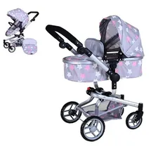 Knorrtoys 90944 - Kombi-Puppenwagen Boonk Star Grey Pink, mit Zubehör, umbaubar, Schieberhöhe: 45-82cm