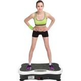 Vibrationsplatte mit Bluetooth, LCD-Display, mit Fernbedienung und Widerstandsbändern, 200 W, 53 x 32,5 x 12 cm, Training zu Hause, reduziert Fett und Form (weiß und schwarz)