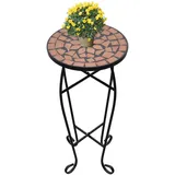puraday Beistelltisch Tisch Bistrotisch Blumenständer Mosaiktisch Rund Gartentisch Wetterfest Beistelltisch Outdoor Gartentisch Mosaik Beistelltisch Metall Mosaiktisch Garten Terrakotta