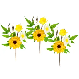 I.GE.A. Kunstzweig I.GE.A. "Dekozweig Gerbera Margeriten", gelb, B:14cm H:24cm L:6cm, Polyester, Kunstpflanzen, Kunstzweig, 3er Set Zweig Einzelblumen Kunstblumen Blumen Dekozweige
